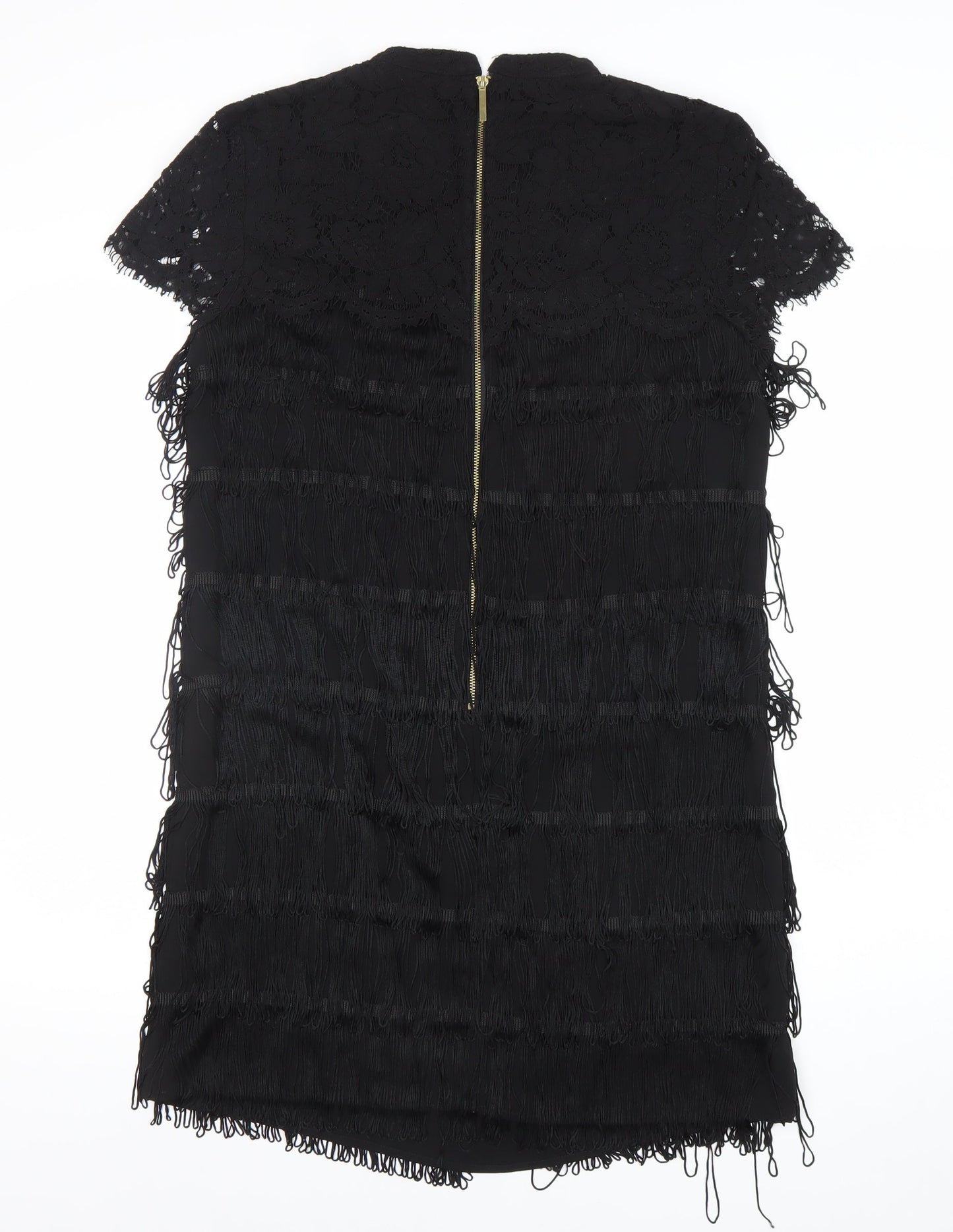 Oasis Women’s Black Lace Fringe Short Sleeve Shift Dress UK 12