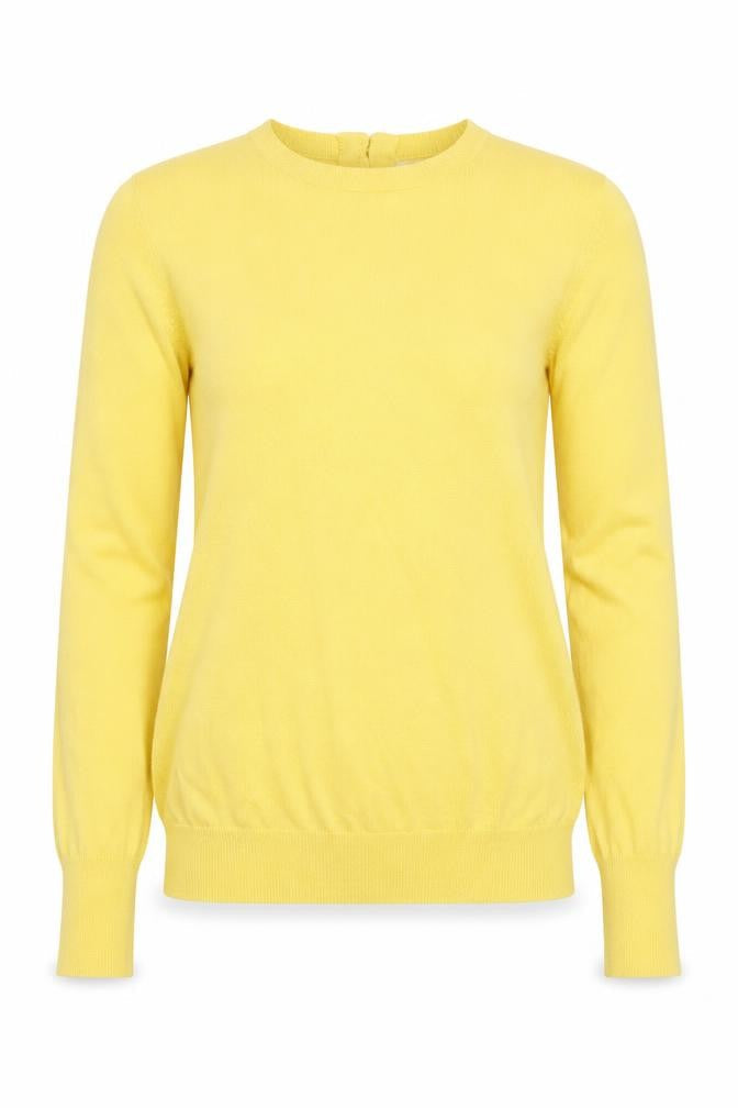 Savida Women's Yellow Crew Neck Button Trim Jumper Size 12