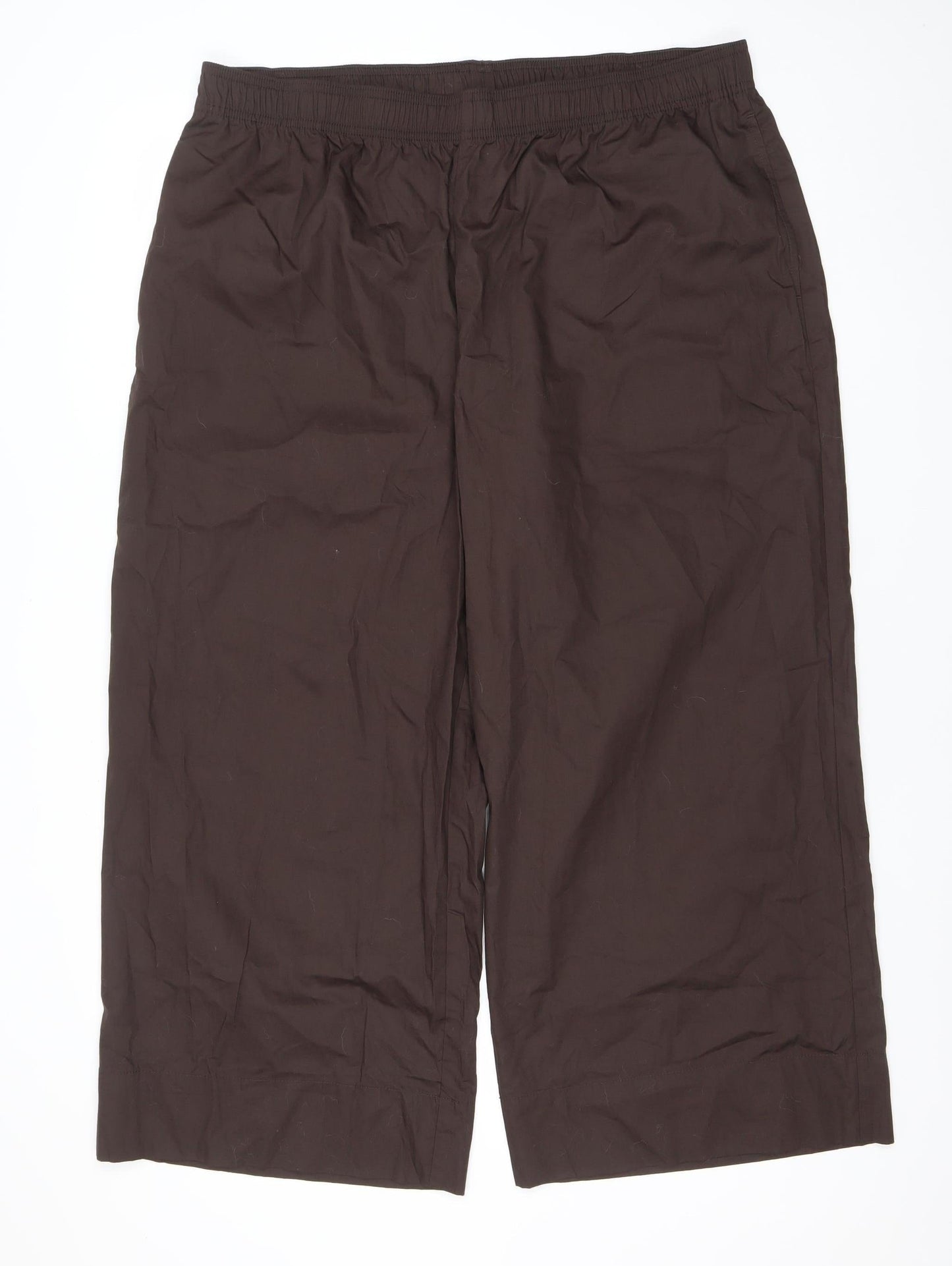 Women's Brown Wide-Leg Cotton Blend Elastic Waist Trousers XL