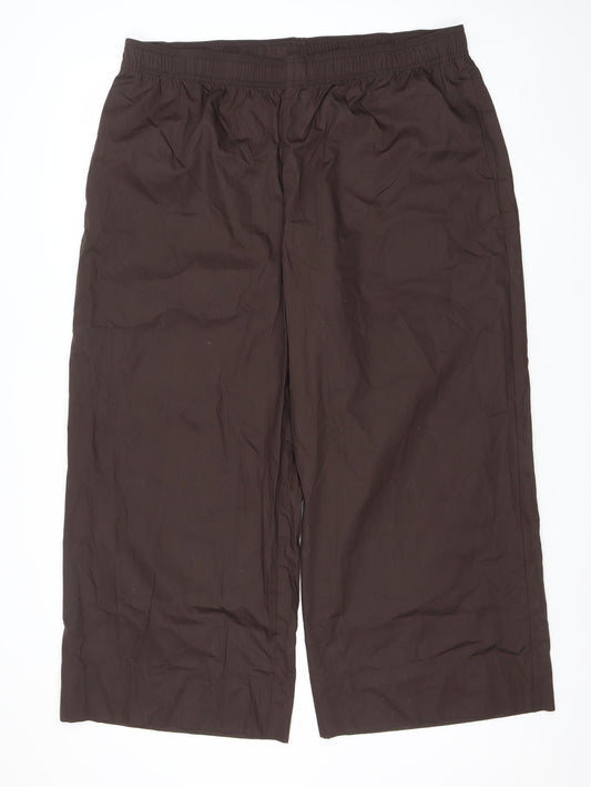 Women's Brown Wide-Leg Cotton Blend Elastic Waist Trousers XL