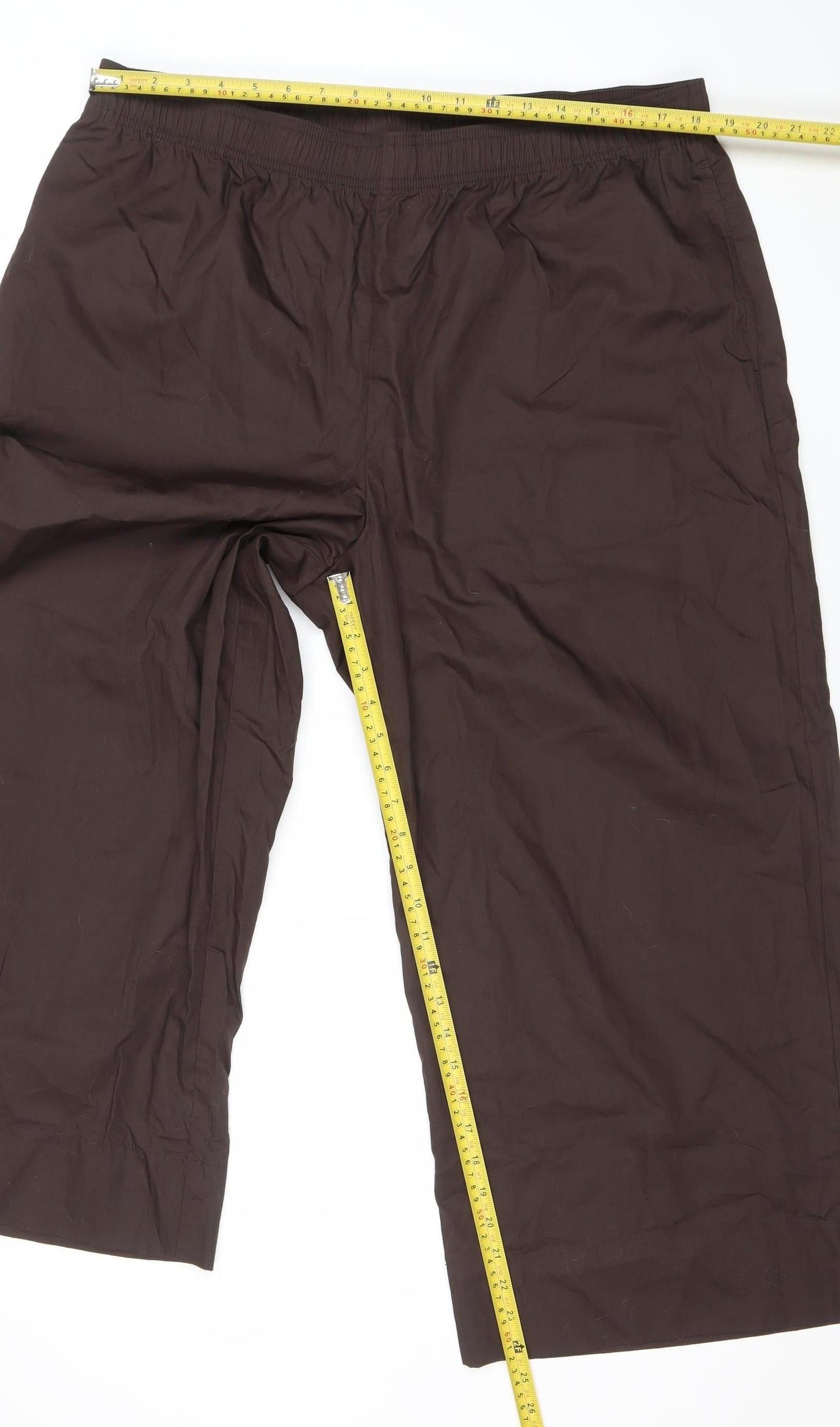 Women's Brown Wide-Leg Cotton Blend Elastic Waist Trousers XL
