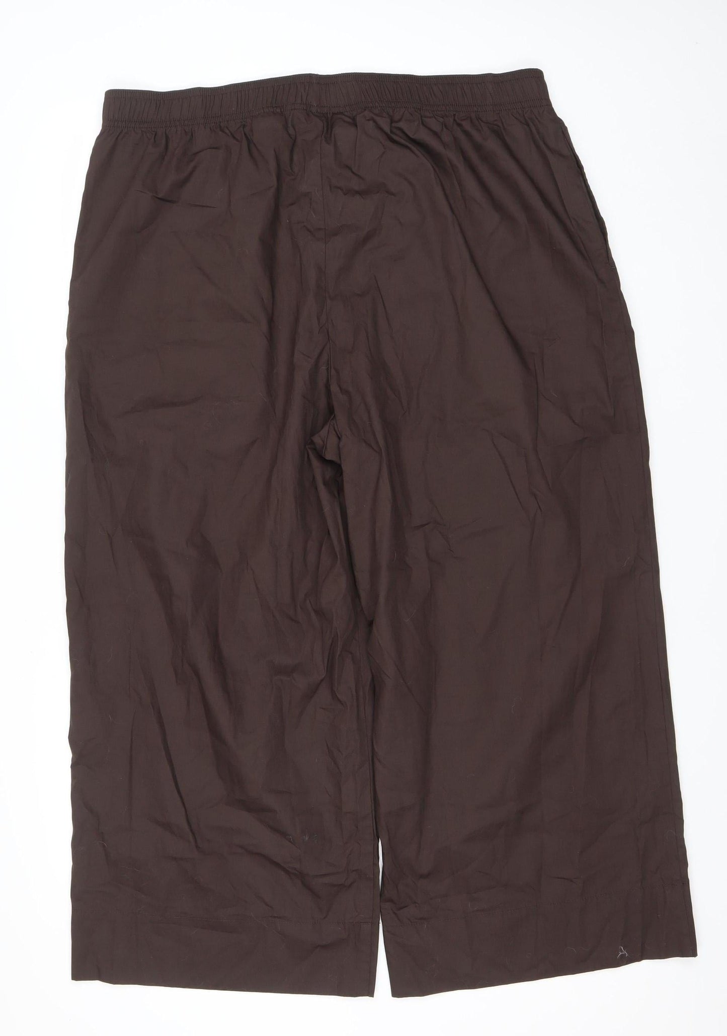 Women's Brown Wide-Leg Cotton Blend Elastic Waist Trousers XL