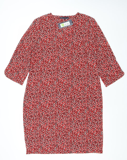 Marks and Spencer Women’s Red Abstract Shift Dress Size 12 3/4 Sleeve
