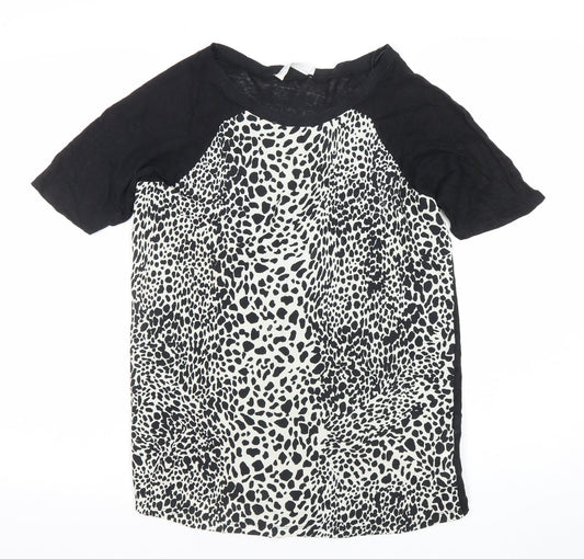 Zara Women’s Black Animal Print Linen T-Shirt Size 12