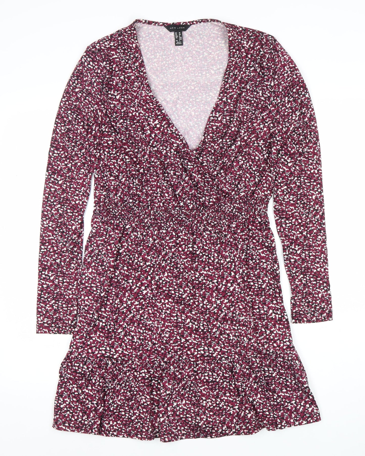 New Look Women’s Red Floral Long Sleeve Wrap Mini Dress Size 10