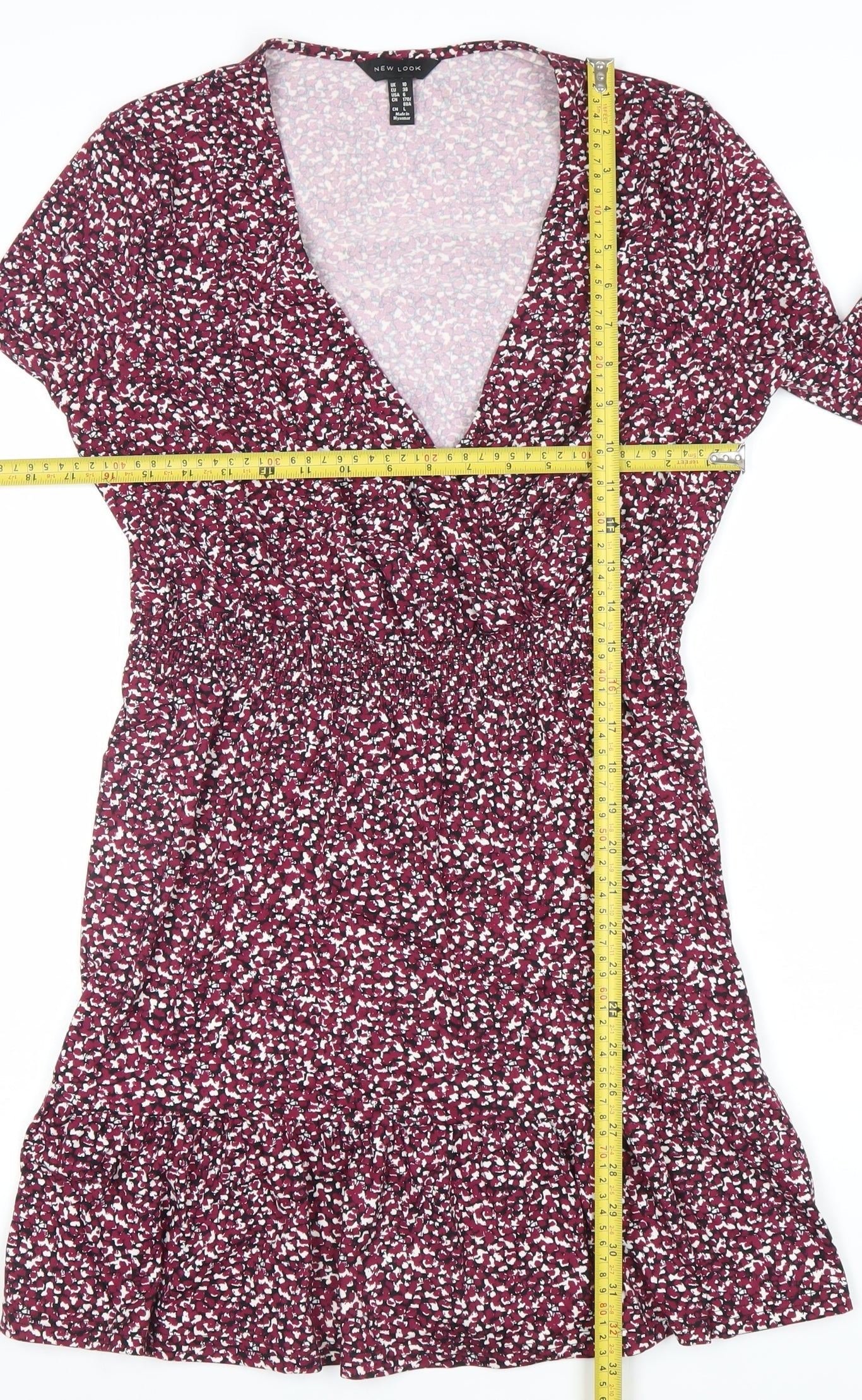 New Look Women’s Red Floral Long Sleeve Wrap Mini Dress Size 10