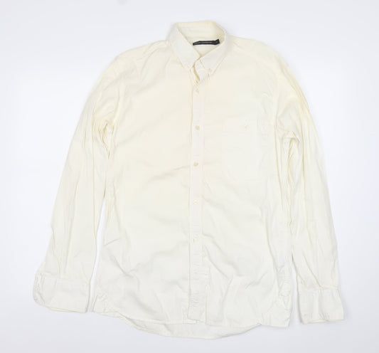 French Connection Men's Ivory Cotton Long Sleeve Dress Shirt Size S