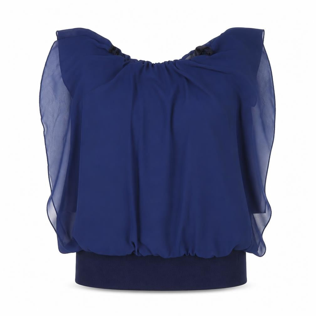 Ayanapa Women's Blue Chiffon Tunic Blouse M Sleeveless Summer Top