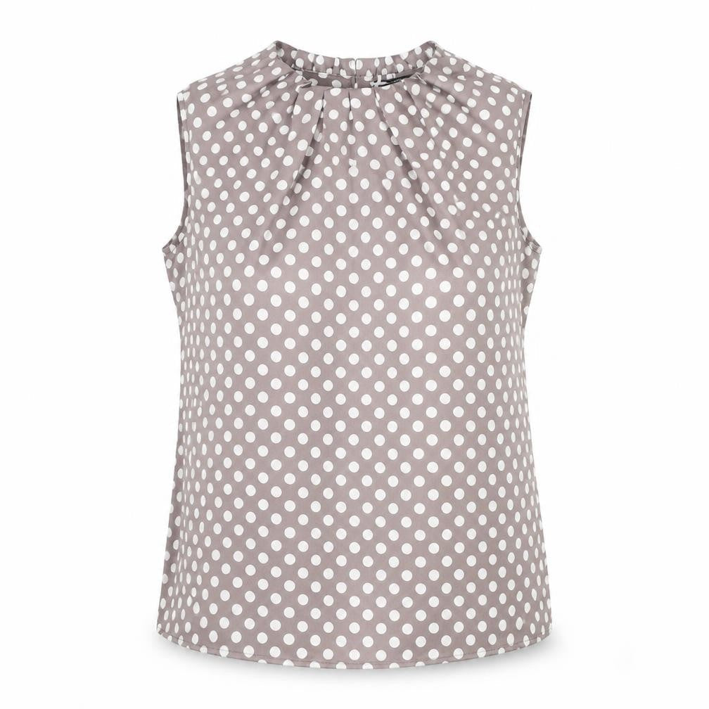 Comma Women's Brown Polka Dot Sleeveless Satin Blouse Size 10