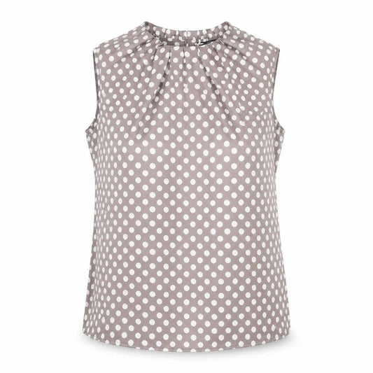Comma Women's Brown Polka Dot Sleeveless Satin Blouse Size 10