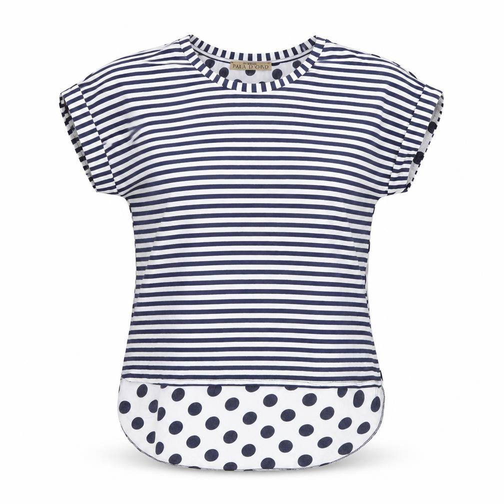 Pala D’Oro Women’s Blue Striped Polka Dot Jersey T-Shirt M