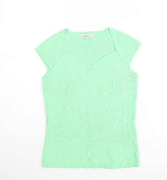 Gallery Womens Green Knit Short Sleeve Sweetheart Neck T-Shirt S
