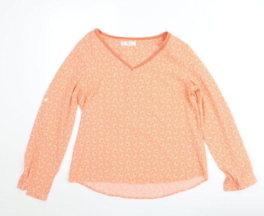 Sarah John Women's Orange Geometric Viscose Tunic Blouse M