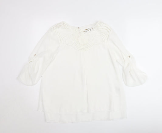 Pala D’Oro Women White Lace Chiffon Tunic Blouse Size L