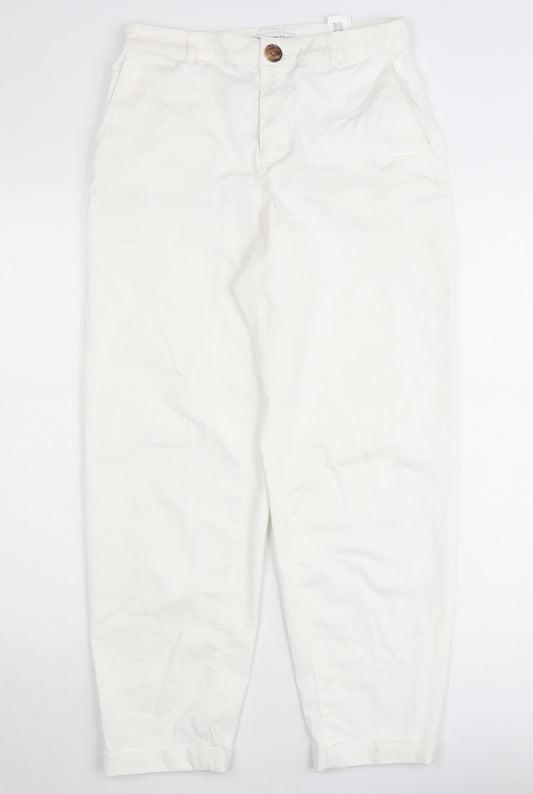 ZARA Women Ivory Tapered Cotton Stretch Jeans Size 8 Regular