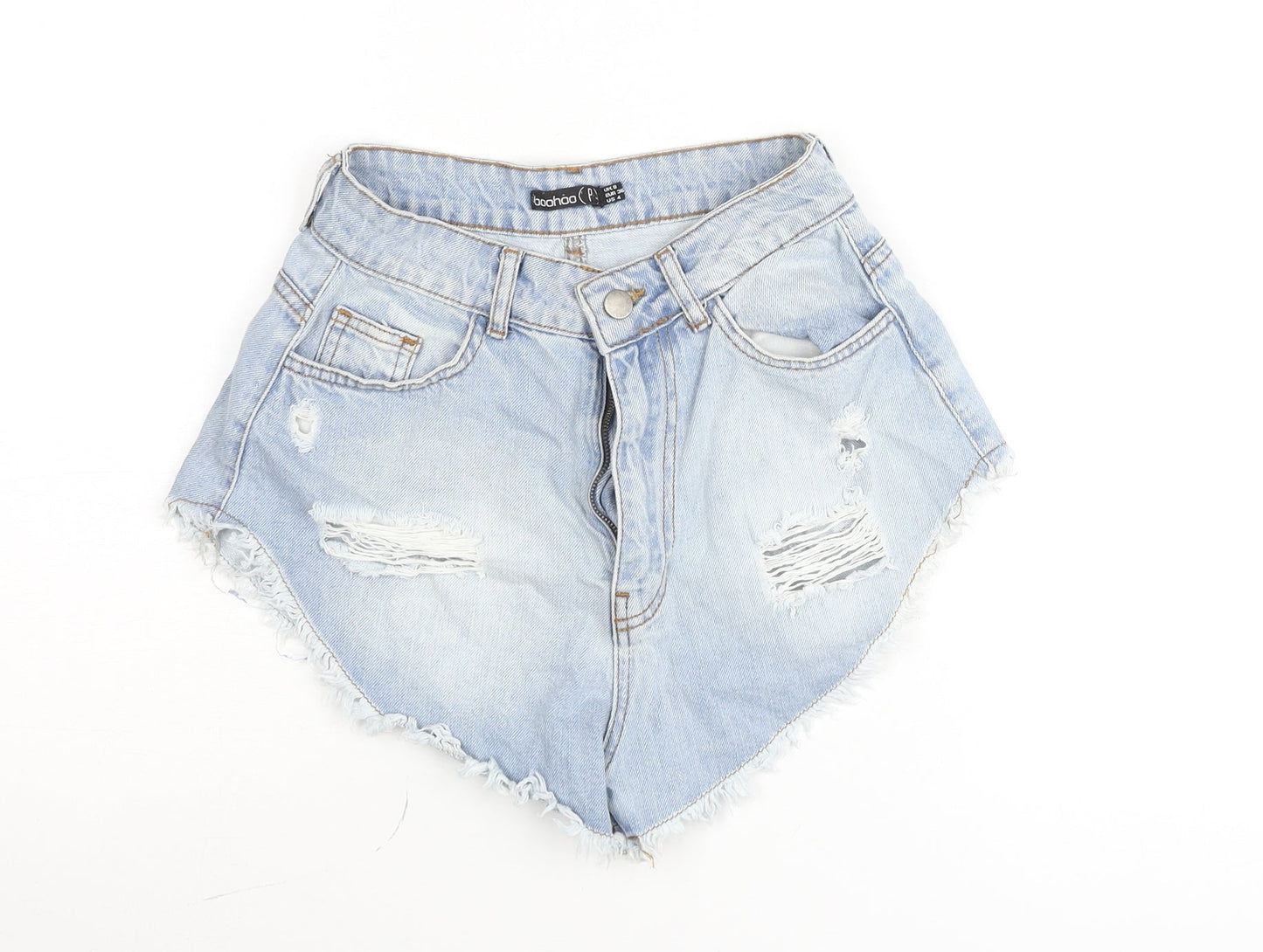 Boohoo Women Blue UK 8 High Waist Cut-Off Denim Shorts