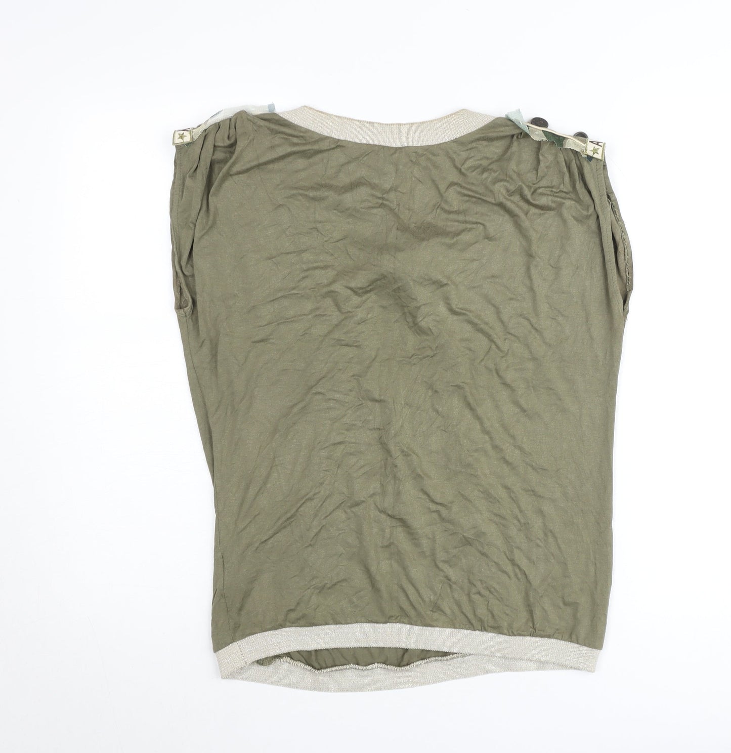 LM Lulu Paris Women's Green Embellished Short Sleeve Casual Top M