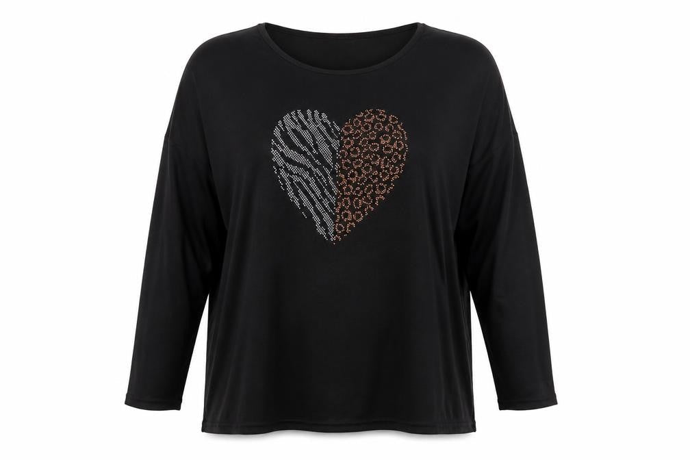 New Look Women’s Black Sequin Heart Long Sleeve Jersey T-Shirt L