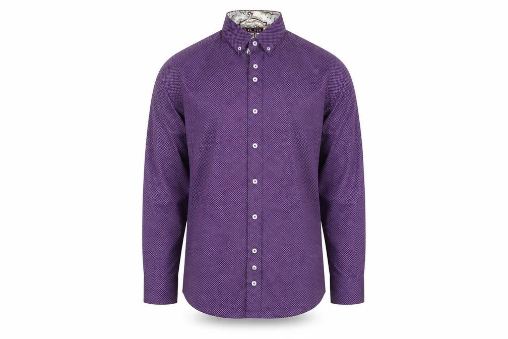 Vichi Men's Purple Geometric Button-Down Shirt Slim Fit Size S