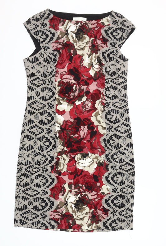 London Times Women's Red Floral Sheath Dress Size 16 Elegant Knee Length