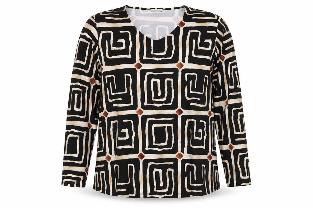 STRATEGGA Womens Multicoloured Geometric Long Sleeve Polyester Top Size 2XL