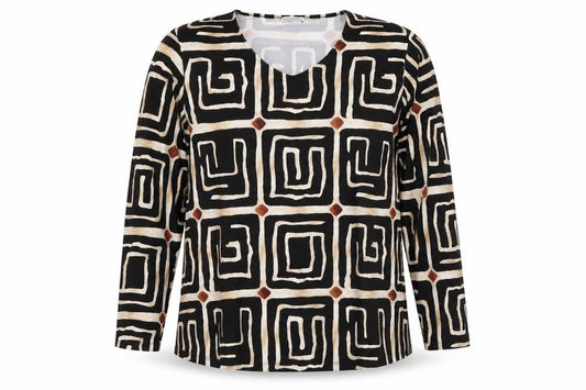 STRATEGGA Womens Multicoloured Geometric Long Sleeve Polyester Top Size 2XL