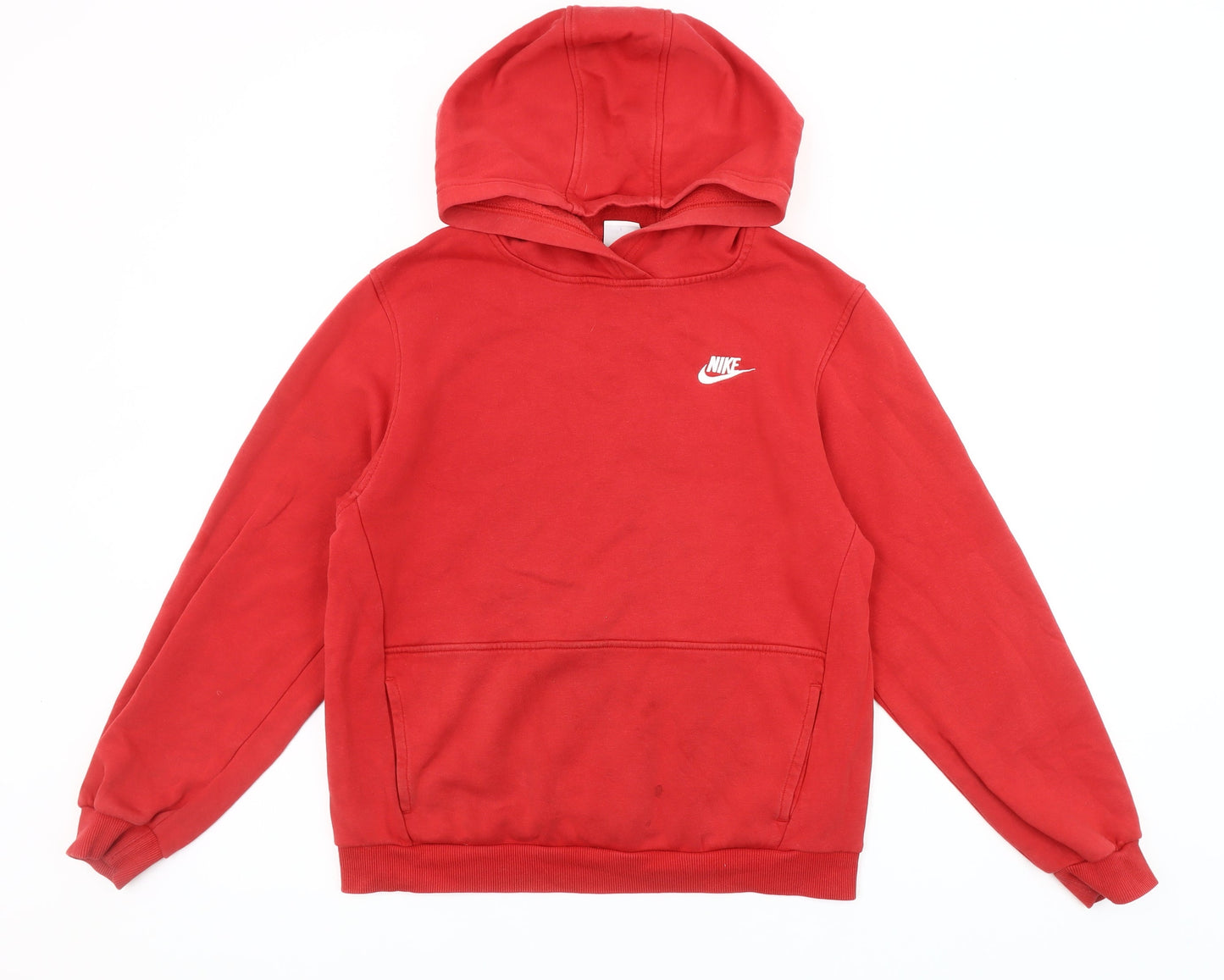 Nike Red Pullover Hoodie Unisex Kids 13-14 Years Fleece Cotton Blend