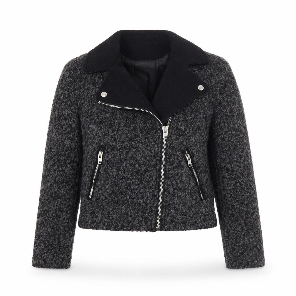 H&M Divided Women's Grey Wool Biker Jacket Size 8 Cropped Zip Style