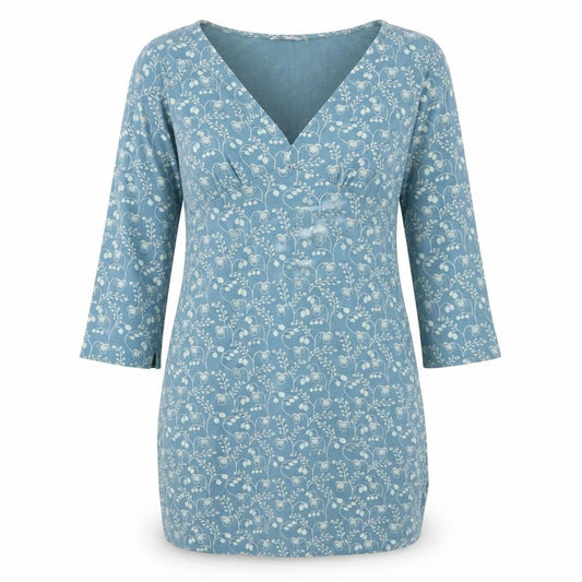 White Stuff Blue Floral Jersey V-Neck Shift Dress Women Size 12