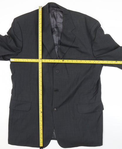 Back view of Jaeger Men's Grey Wool Blazer Jacket 42R Classic Fit Formal