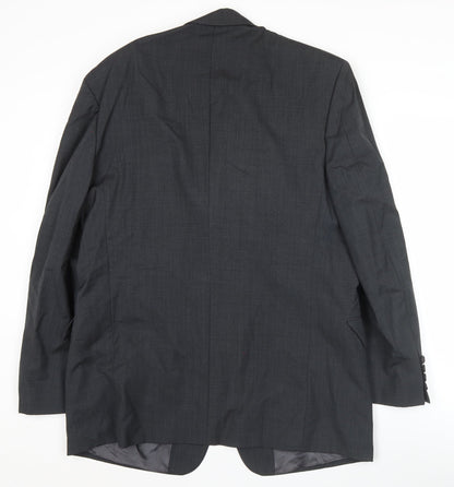 Close-up detail of Jaeger Men's Grey Wool Blazer Jacket 42R Classic Fit Formal