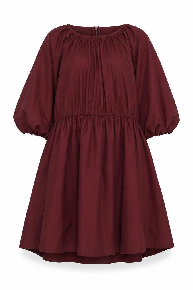 Front view of ASOS DESIGN Women's Red A-Line Puff Sleeve Short Dress, size 10