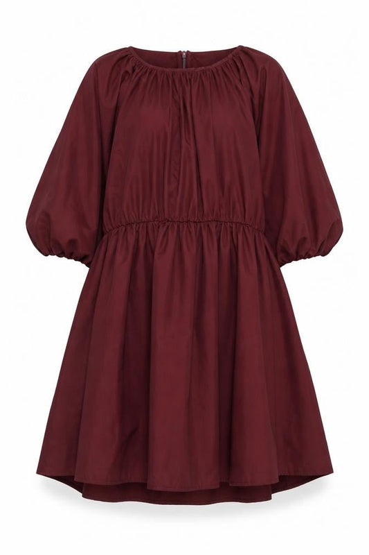 Front view of ASOS DESIGN Women's Red A-Line Puff Sleeve Short Dress, size 10