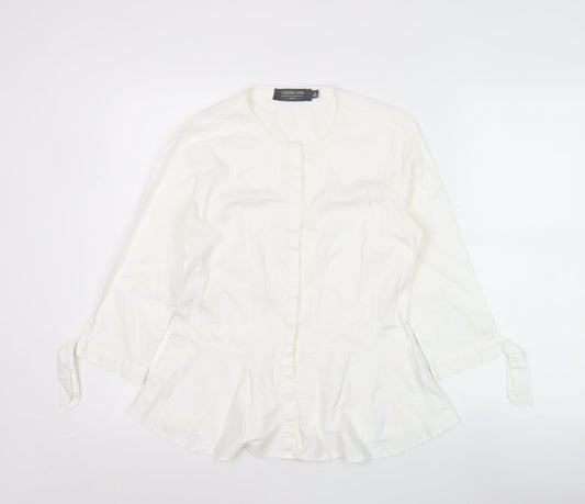 Coercion London Women's White Cotton Tunic Blouse S 3/4 Sleeve
