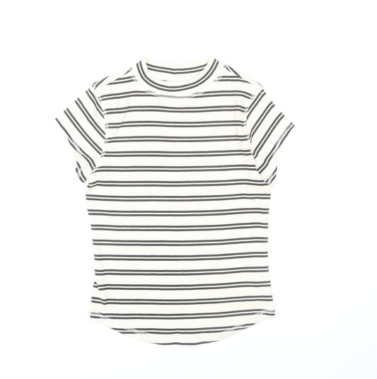 River Island Women’s White Black Striped T-Shirt UK 12 Basic Jersey Top