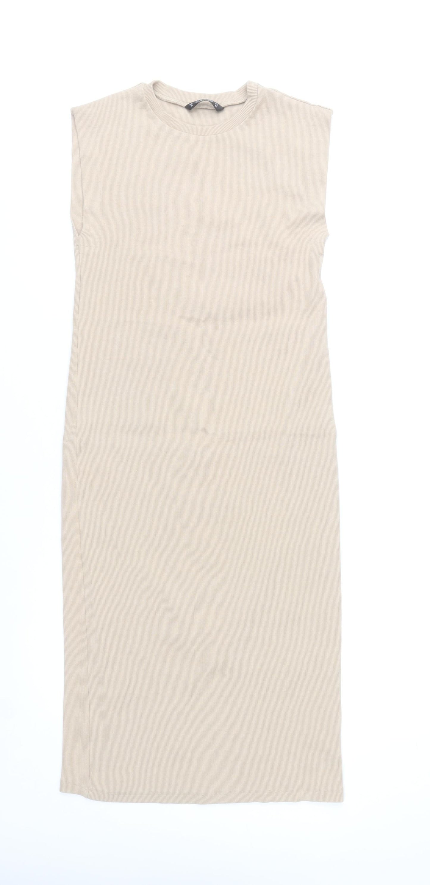 Dunnes Stores Women Beige XS Bodycon Sleeveless Cotton Blend Dress