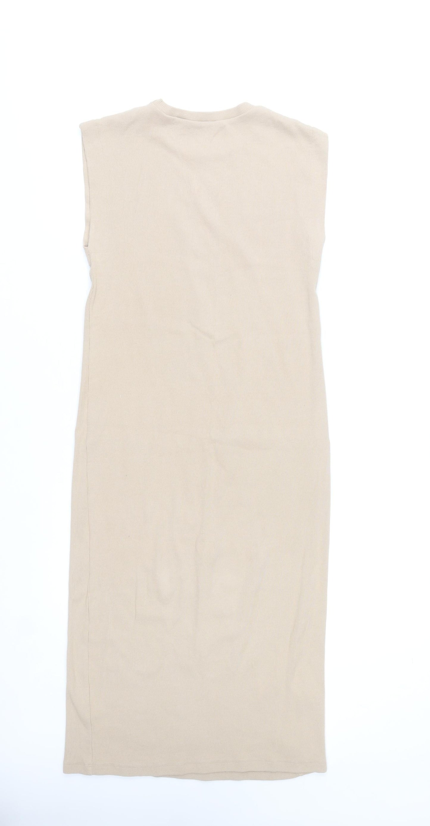 Dunnes Stores Women Beige XS Bodycon Sleeveless Cotton Blend Dress