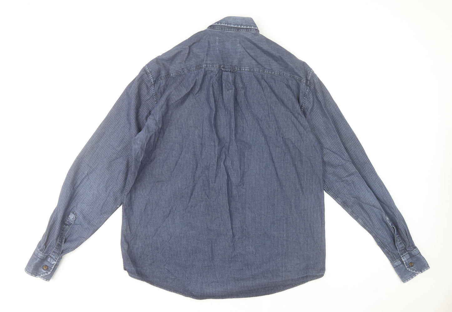 Marks and Spencer Men’s Blue Striped Cotton Button-Up Long Sleeve Shirt Size L