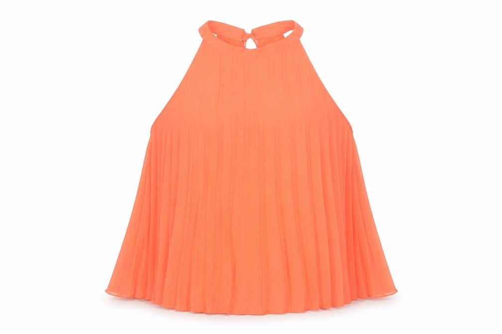 New Look Women's Orange Halter Pleated Chiffon Camisole Blouse UK 12