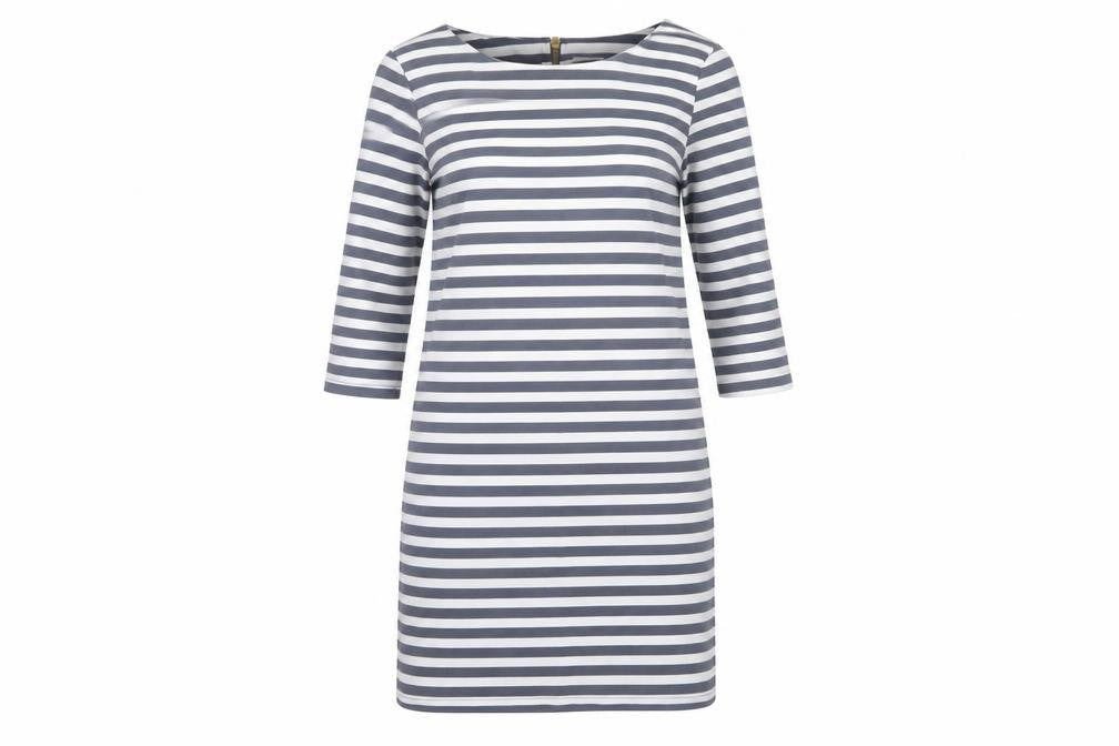 VILA Women’s Blue White Striped Shift Dress L 3/4 Sleeve Boat Neck