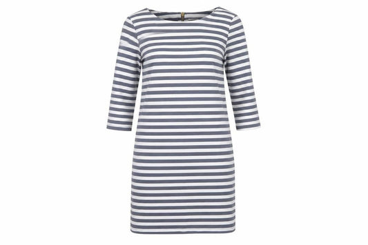 VILA Women’s Blue White Striped Shift Dress L 3/4 Sleeve Boat Neck