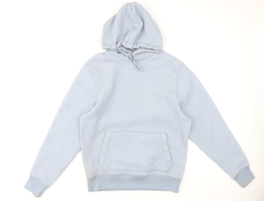 River Island Men's Blue Pullover Hoodie Size S Fleece Logo Design