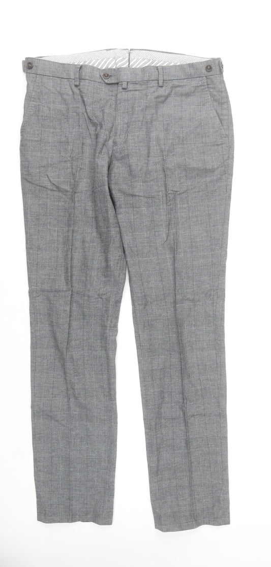 Pedro del Hierro Men's Grey Check Dress Pants Size 36 Regular Fit Cotton