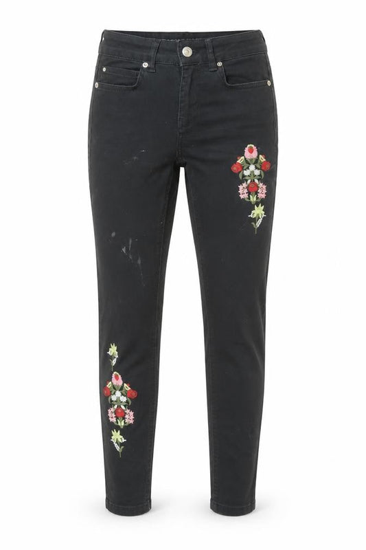 Orsay Womens Black Skinny Embroidered Floral Jeans Size 6