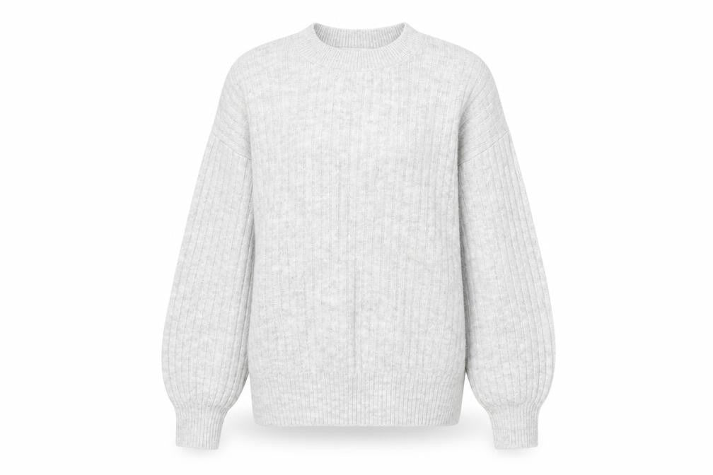 H&M Women’s Grey Crew Neck Rib-Knit Pullover Jumper Size M