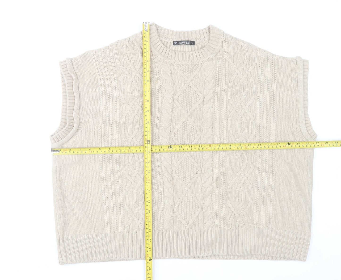Dunnes Stores Women Beige Acrylic Cable Knit Vest XL