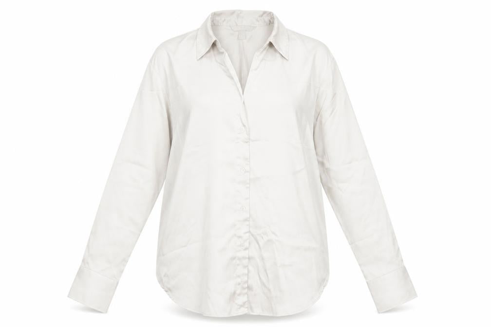 H&M Women Beige Button-Up Collared Blouse Size 12