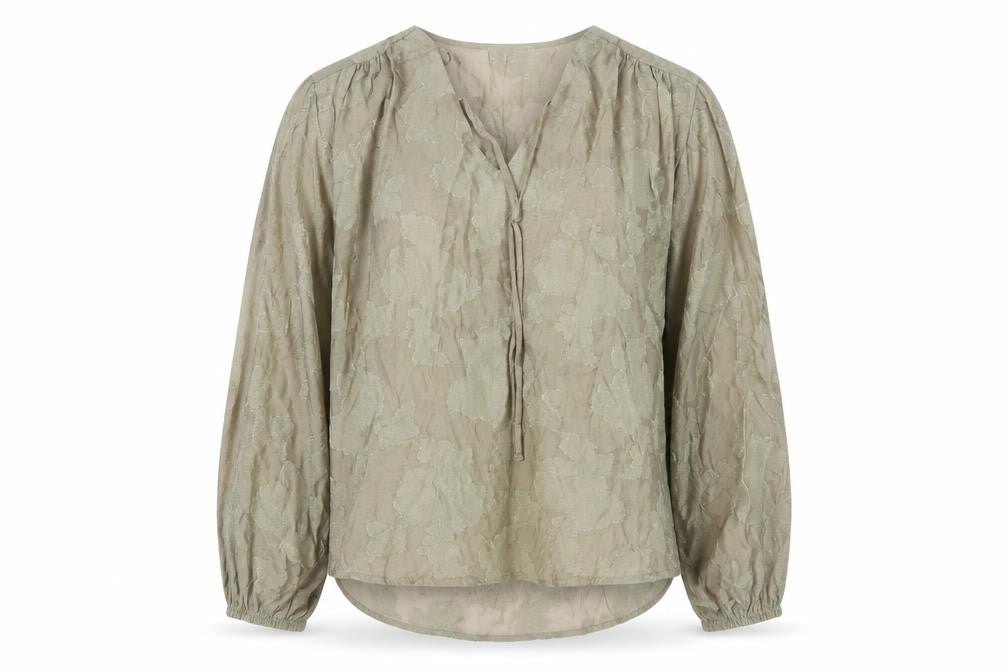 Gallery Women Olive Green Floral Tunic Blouse Long Sleeve V-Neck S