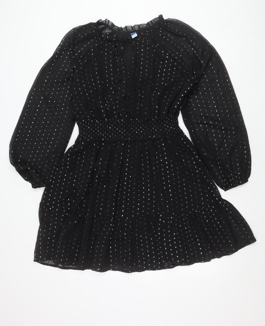 Old Navy Women’s Black Polka Dot Fit & Flare Chiffon Dress M