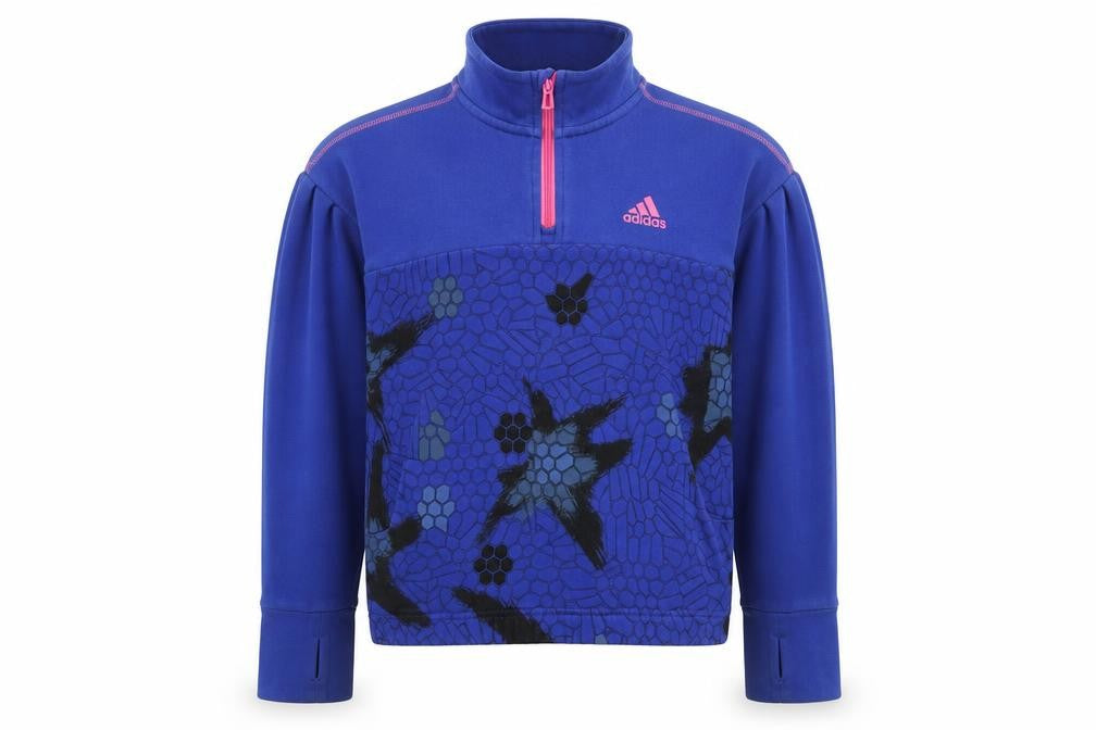 Adidas Girls Blue 9-10 Years 1/2 Zip Fleece Sweatshirt